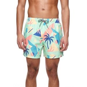 Boardies Apparel Mens Swim Trunks 80s Retro Geometric Palm Tree Mint Green SMALL